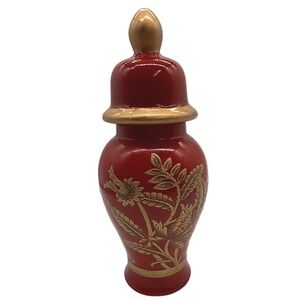 Vintage Red Ginger Jar Gold Floral‎ Embossed Ceramic Lidded Decorative Vase
